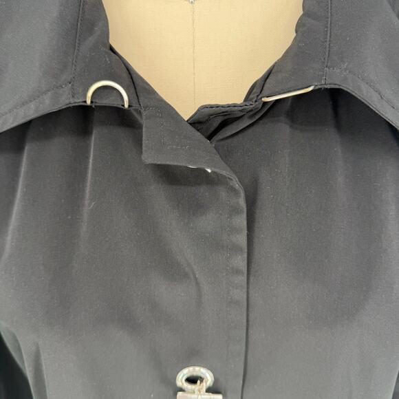 London Fog Water Resistant Hooded Trench Coat size Large Black Raincoat - Picture 6 of 11